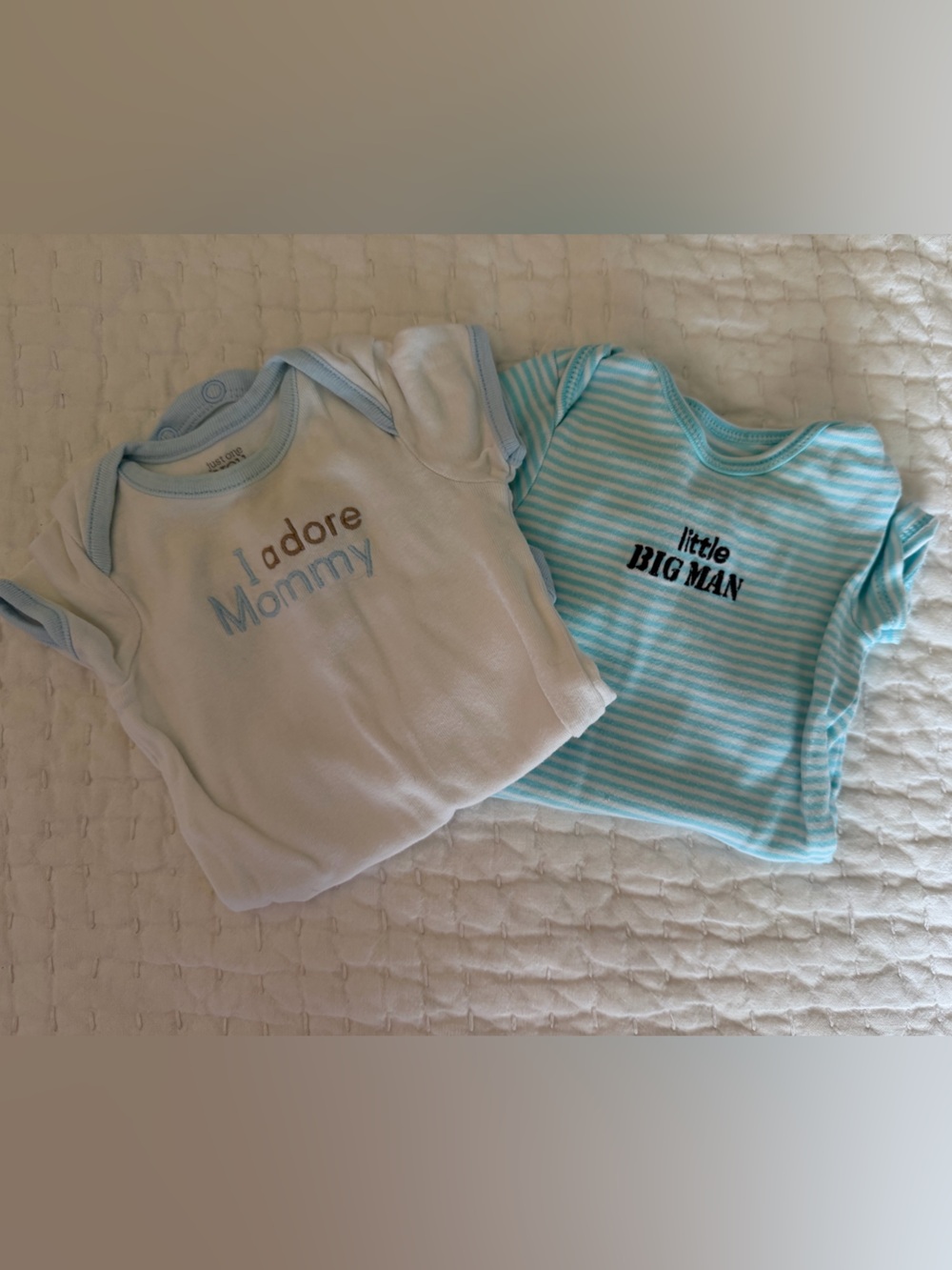 Carter's Blue & White Baby Onsie Set - 'Little Big Man' & 'I Adore Mommy'